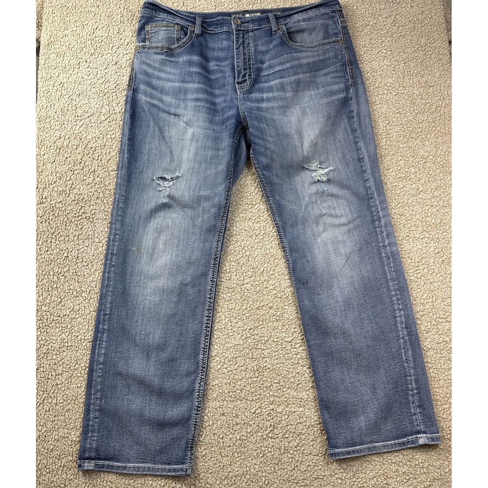 BKE Seth Jeans Mens 38x30 Straight Leg Blue Denim Casual Comfort Distressed 38 R